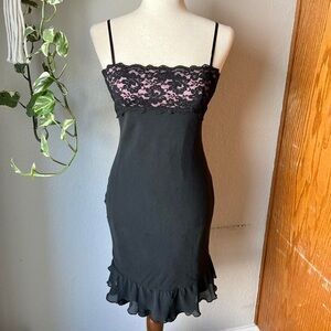 Vintage 90s Express Black and Pink Lace Dress